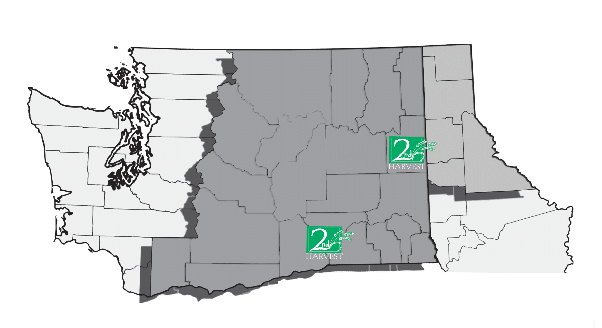 blank service area map 2H locations - Second Harvest
