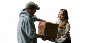 Client receiving food at a Community College Mobile Market