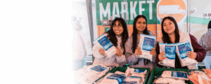 Volunteers distribute food at a Mobile Market