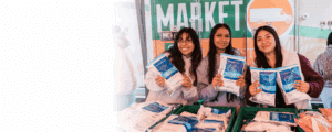 Volunteers distribute food at a Mobile Market