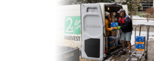 Unloading food from a Second Harvest van in the winter