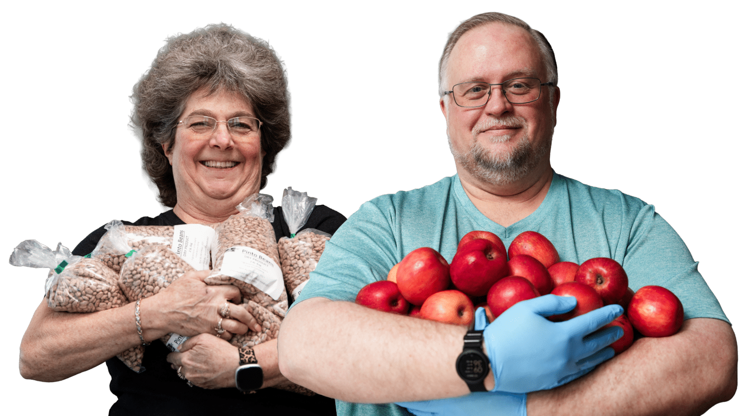 Volunteers holding food