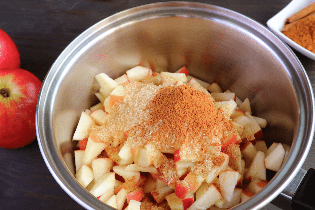 Apple compote ingredients in a prep bowl