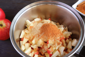 Apple compote ingredients in a prep bowl