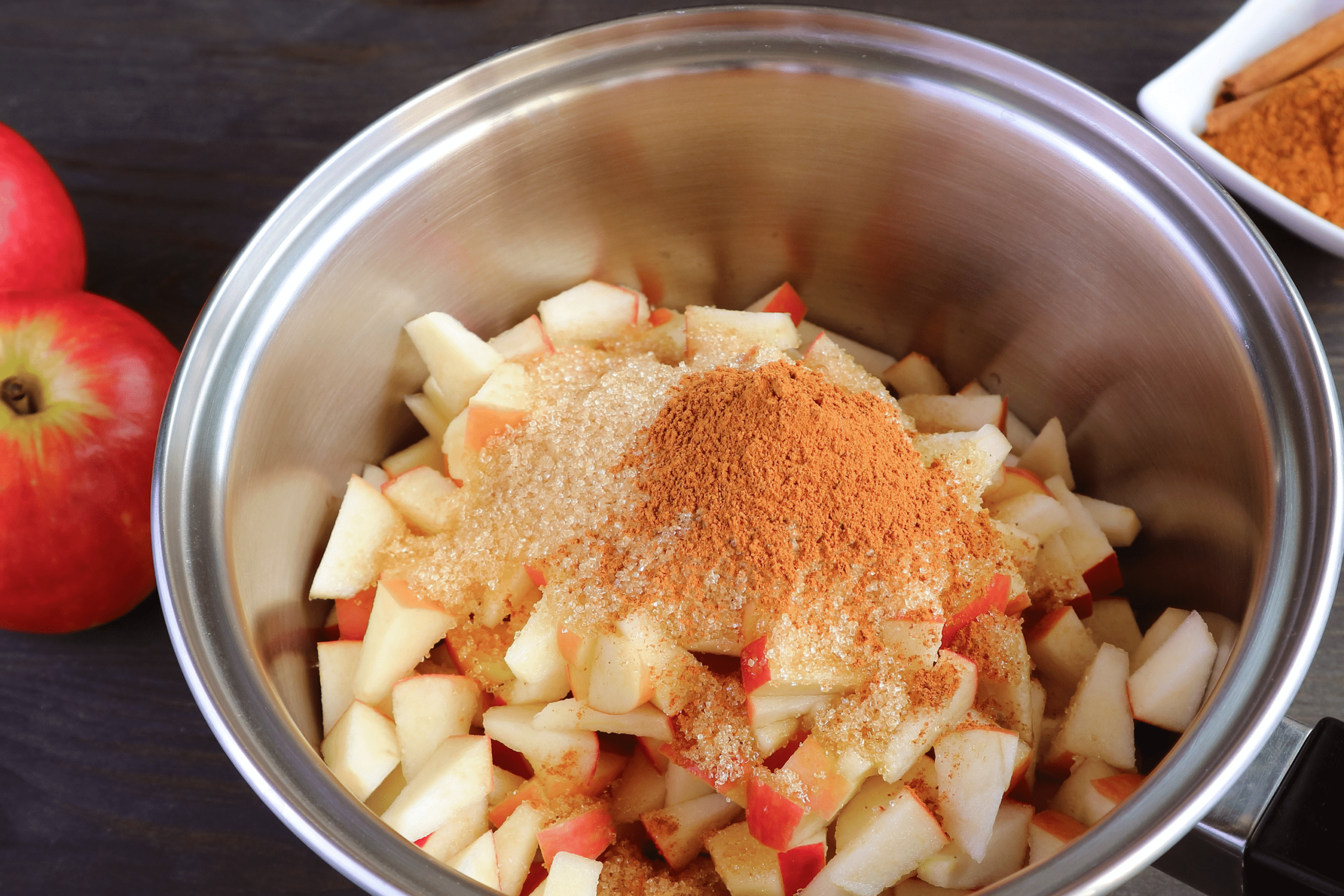 Apple compote ingredients in a prep bowl