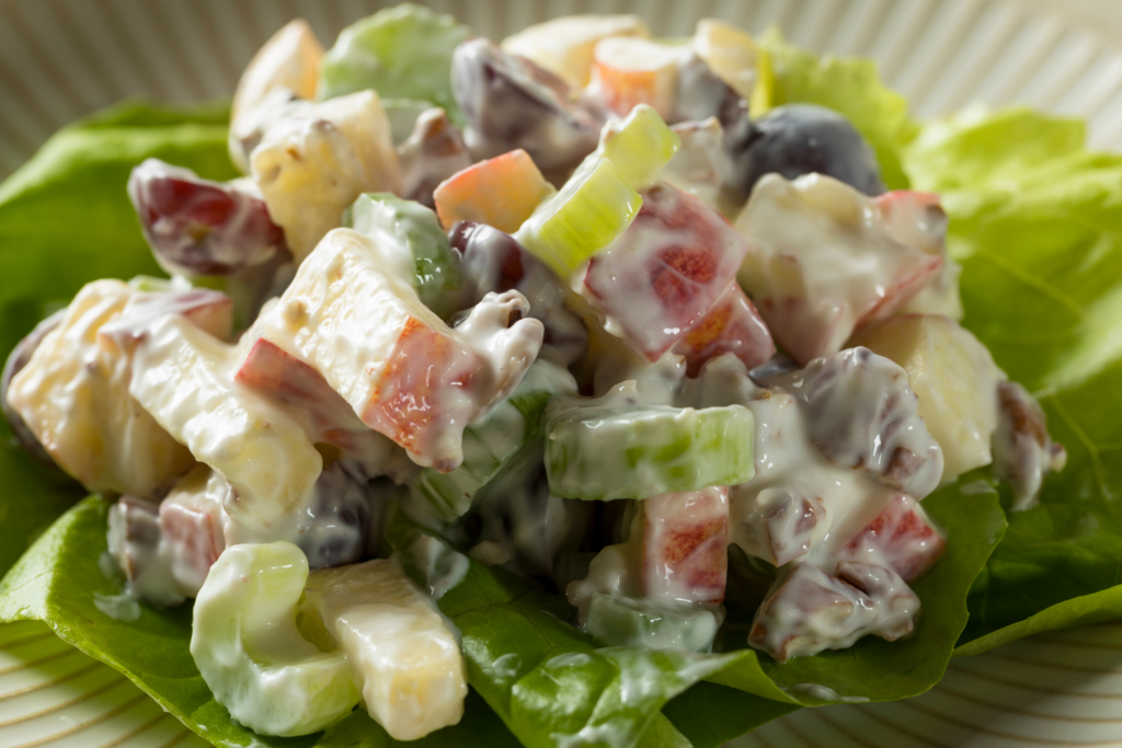 Close-up image of a Danieldorf salad, a reimagined Waldorf salad